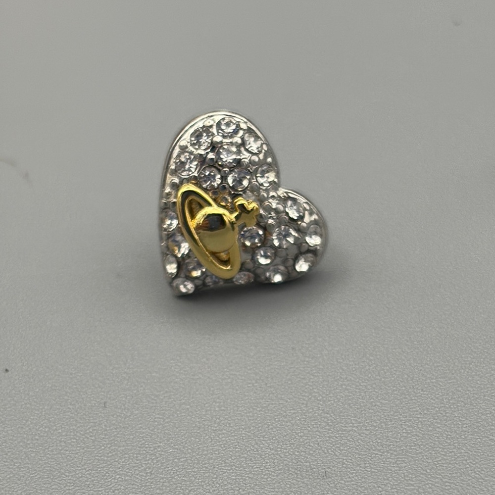 Vivienne Westwood Silver Crystal Heart Earrings with Gold Orb Accent - Picture 4 of 4